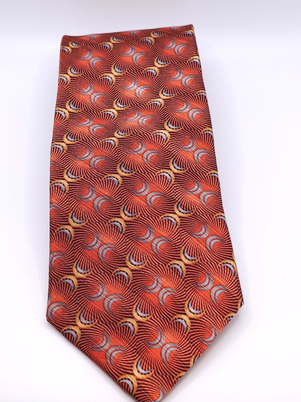 Zanzara Mens Silk Orange & Yellow Patterned Necktie